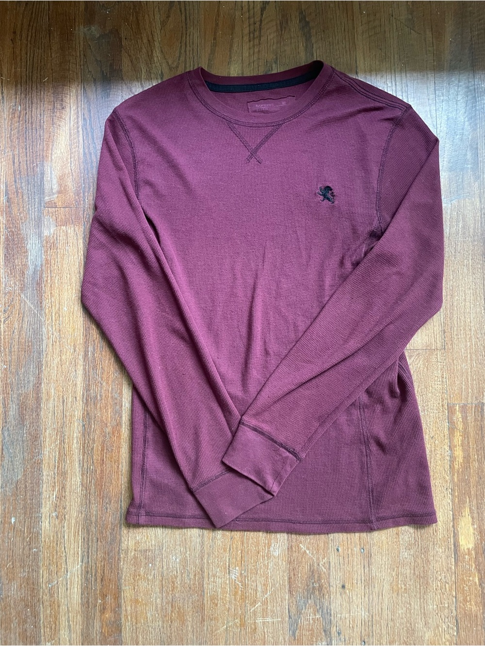 Express Men's Long-Sleeve Burgundy Thermal Tee